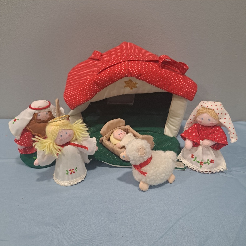 VTG House of Hatten Fabric Nativity Set Soft Sculpture Creche Christmas Decor‎